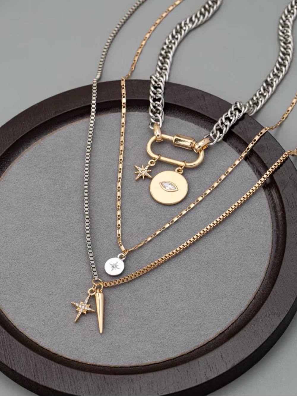 Mixed Metal Layered Pendant Necklace Set - Gold & Silver